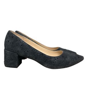 Adrienne Vittadini Pointed Black‎ Low Block Heel 9.5 Studded Fiona